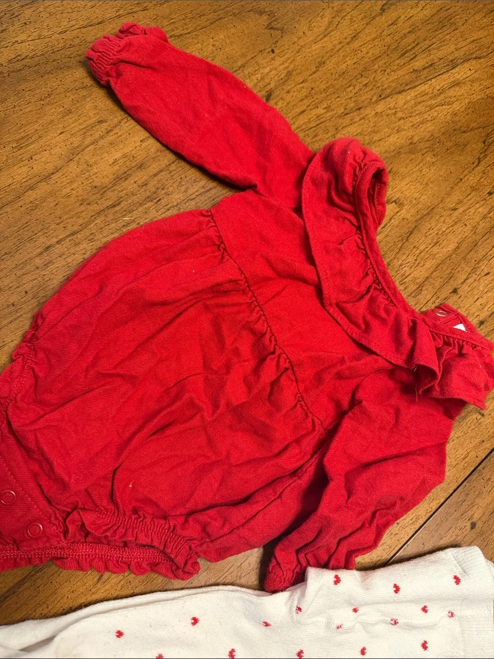 Carters Valentine’s day Red Baby Ruffle Neck Bodysuit with Heart Dot Tights 6M
